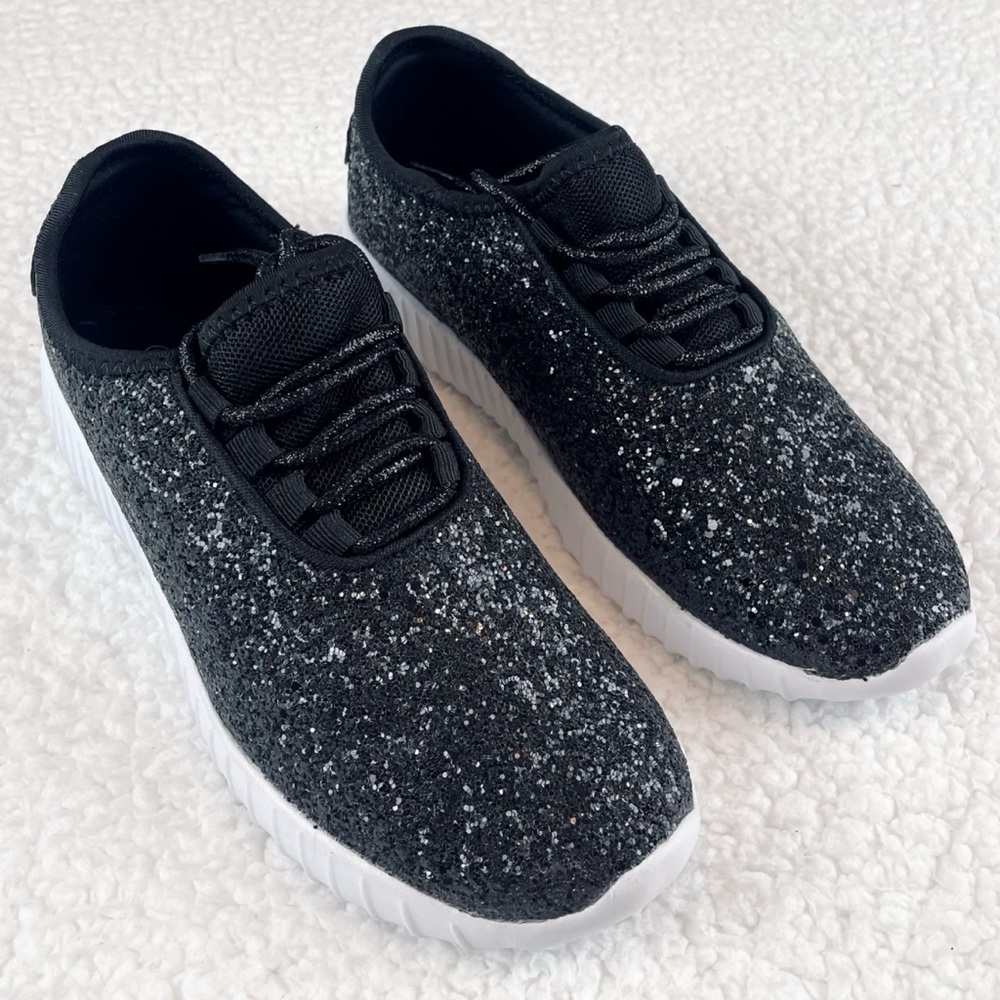 (NIB) FOREVER LINK • Black/White Remy Glitter Lace-Up Sneakers, 6 - Picture 11 of 16
